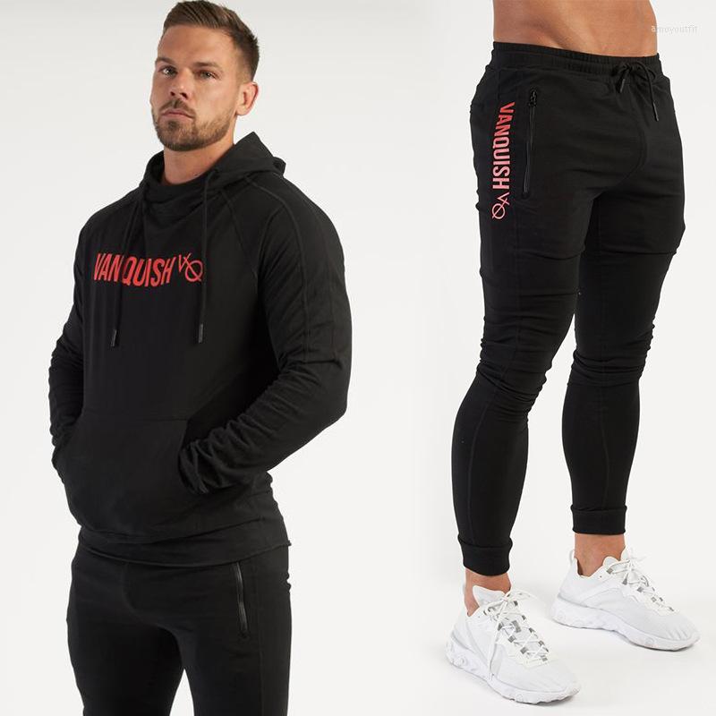 

Men's Tracksuits Muscle Building Sports Hooded Hoodie Outdoor Basketball Leisure Two Piece Set