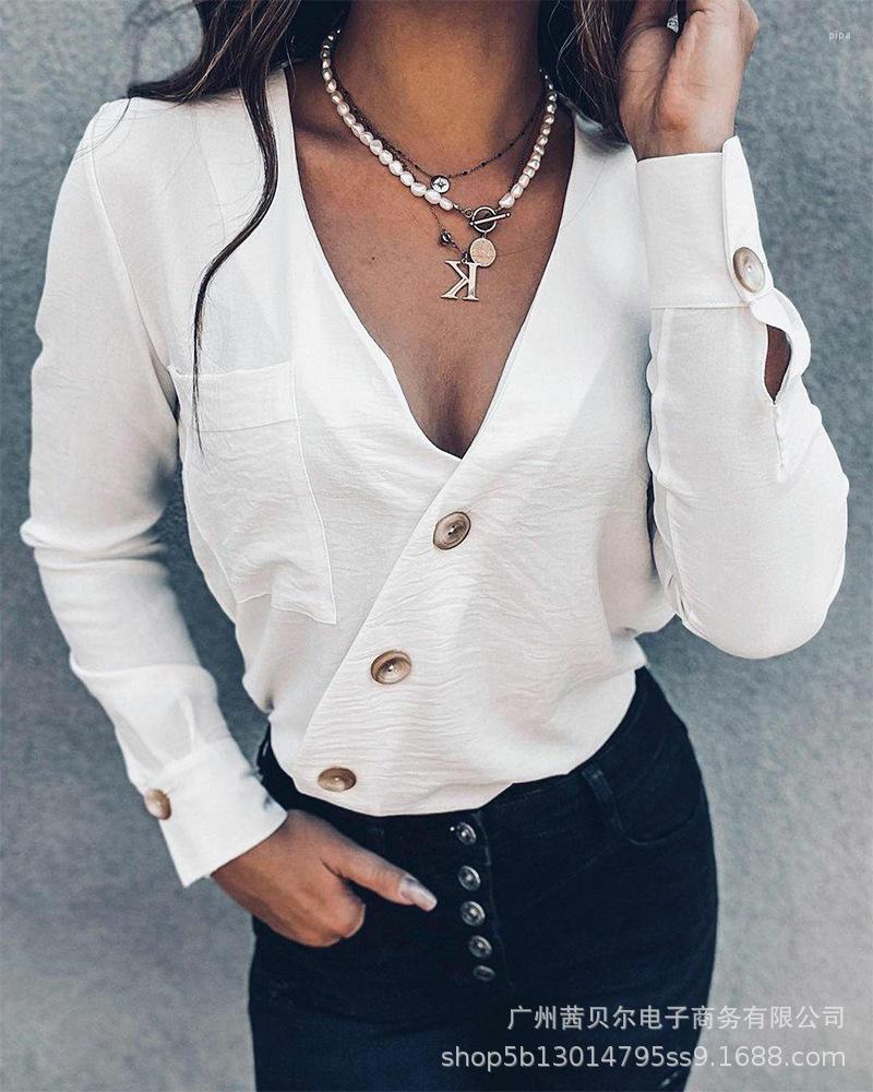

Women' Polos 2023 V-neck Button Top, Beige