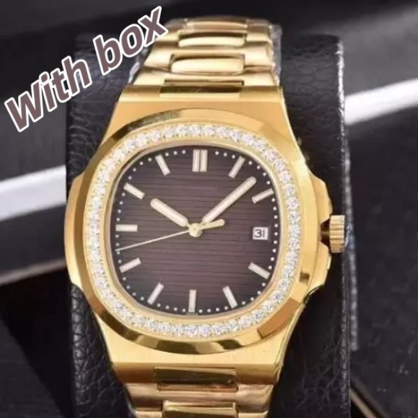 

2023 Luxury Watch Men's Watch Men's Diamond Gold Watch Automatic Mechanical Stainless Steel Watch Band Nautilus, Sapphire glass lens