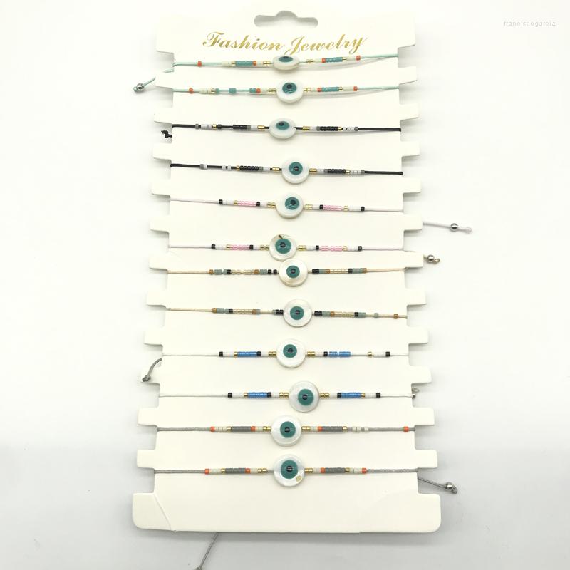 

Bangle 12pcs/lot Arrival Shell Eye Seed Beads Adjustable Pull Tie Bracelets