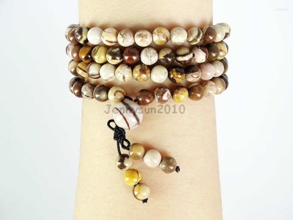 

Strand Natural Brown Zebra 6mm Gems Stone Buddhist 108 Beads Prayer Mala Multi-Purpose Stretchy Bracelet 5Strands/Pack
