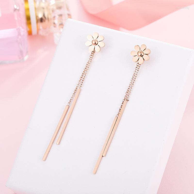 

Dangle Earrings ZooMango Trendy Titanium Stainless Steel Small Daisy Flower For Girls Rose Gold Color Tassel ZE20068