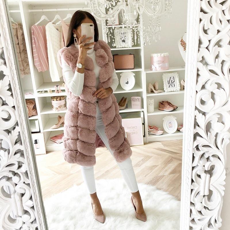 

Women's Fur & Faux Women Coat Autumn Imitation Long Vest Padded Plush Winter Fashion Slim, Camel