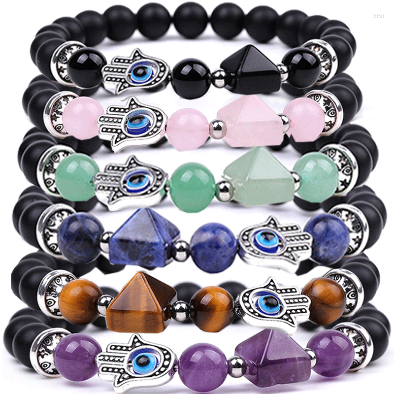 

Strand Men's Tiger Eye Stone Bead BraceletsPyramid Woman Fatima Hand Devil's Bracelet Charm Of Mala Bracelets Evil