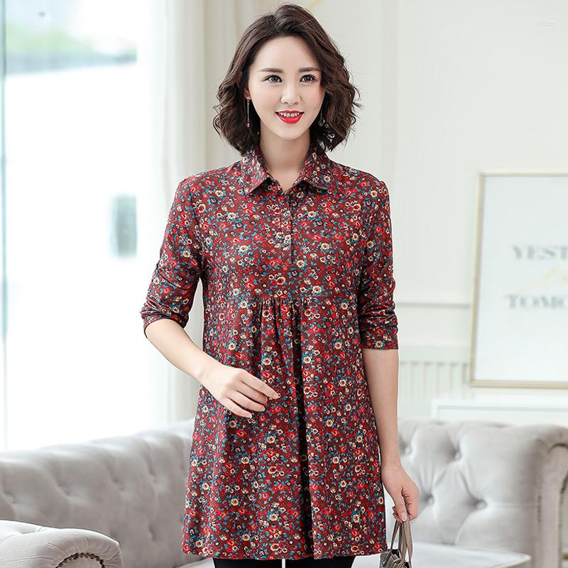 

Women's Blouses Autumn Middle-aged Women's Elegant 2023 Casual Floral Long Sleeve Tops Women Loose Vintage Shirt High Quality