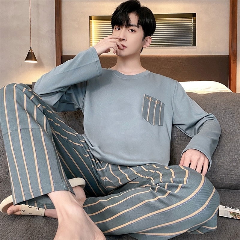 

Men's Sleepwear Pajamas Men's Long-sleeved Striped Spring and Autumn Style Boys and Girls Winter Homewear Suits 230317, 73026