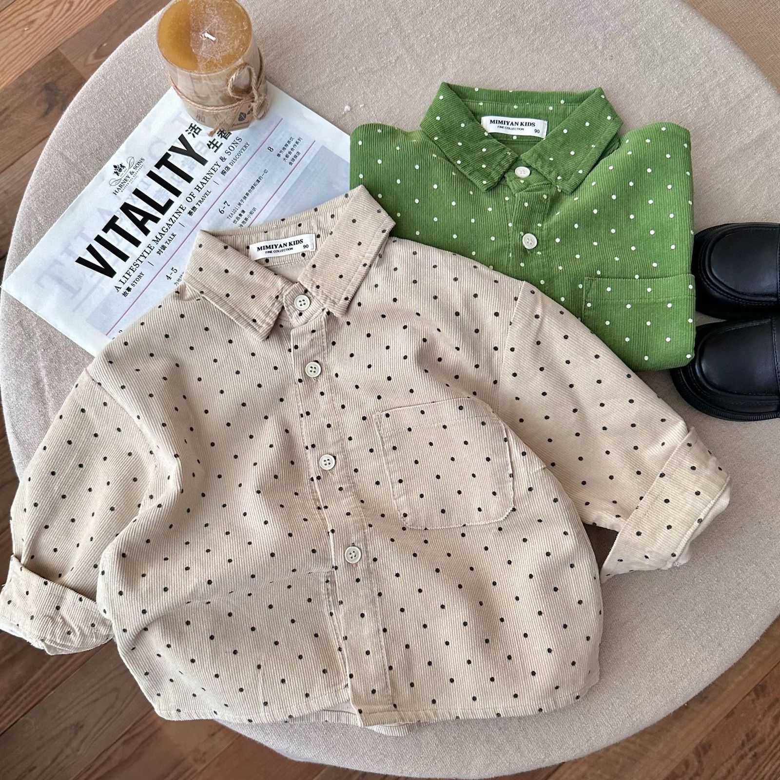 

Kids Shirts Children's Shirt Spring Boys and Girls Solid Color Dotted Shirt Baby Personality Shirt Coat 230317, Green
