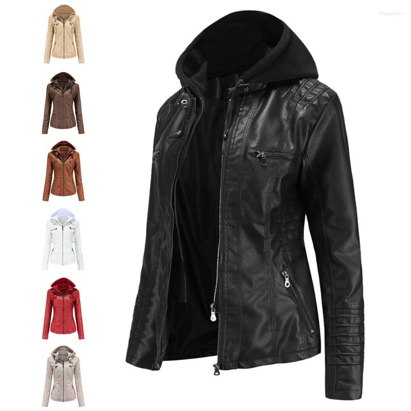 

Women's Leather Big Size S-7XL Women Jacket Removable Hood PU Coats, Black