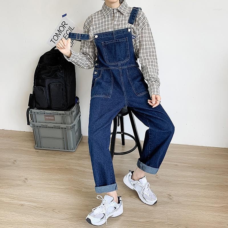 

Men' Pants Men Denim Jeans Overall Baggy Ankle Length Straight Pantalones Hombre Streetwear Pockets One Piece Trousers Strap Jumpsuit, Dark blue