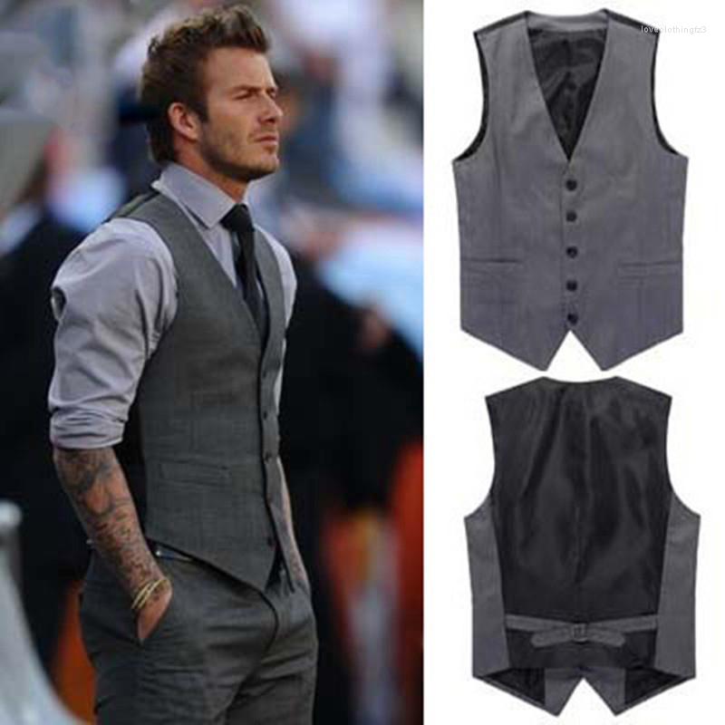 

Men's Vests Fashion Single Breasted Suit For Men Grey Black High-end Male Waistcoat Slim Fit Formal Business Casual Vest Plus Size 7XL, Blue