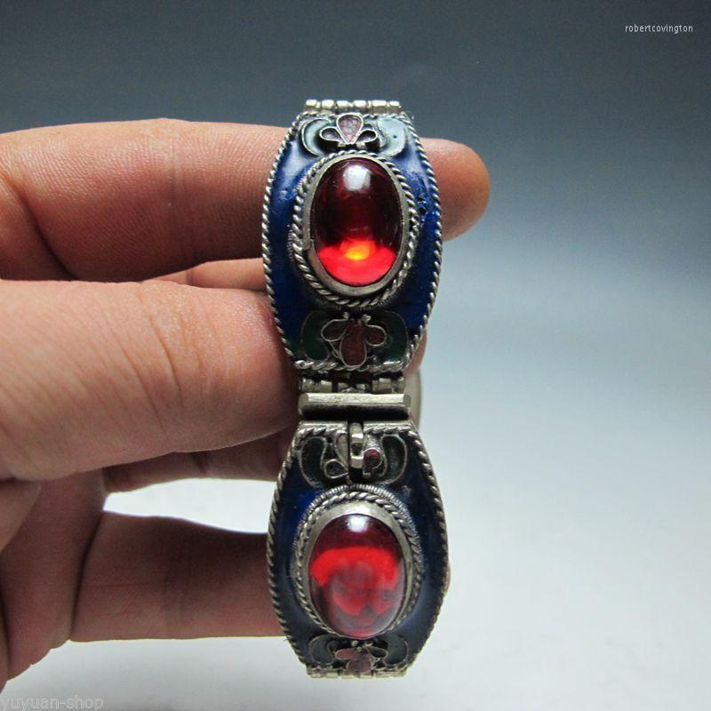 

Charm Bracelets Tibetan Style Silver Bracelet With Beautiful Jade Beads Nice Bangle