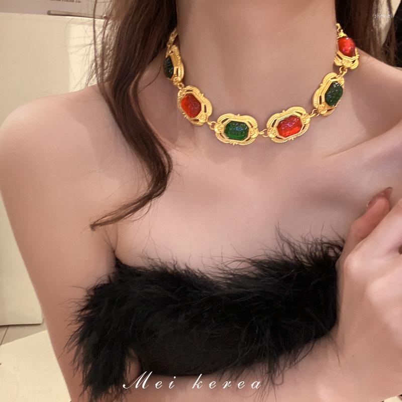 

Choker 2023 Gold Color Punk Metal Luxury Colorful Geometric Pendant Necklace Fashion Women Trendy Statement Jewelry