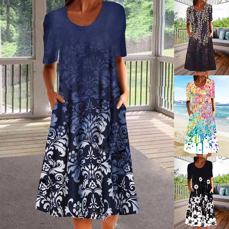 

Party Dresses 2023 Summer Women Vintage Printed Dress Large Big Boho Casual Elegant Loose Short Sleeve Plus Sizes, Design color