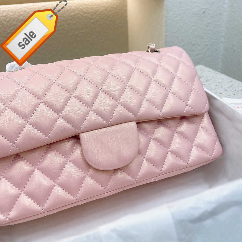 

Luxury Women's Brand Designers Shoulder Bags 2023 Rainbow Pearl Powder Classic Double Lapel Cover with Silver Metal Hardware Chain Crossbody Bag Factory Direct Sale, White silver