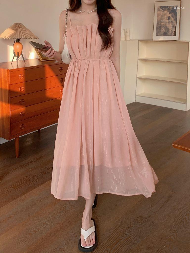

Casual Dresses Summer Women' Sexy Midi Dress Spaghetti Strap One Piece Vestidos Ladies Fashion Beach Holiday Female Clothes, Pink