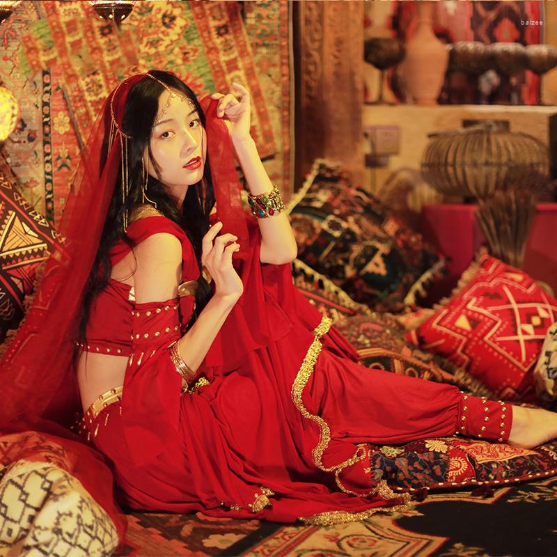 

Stage Wear Halloween Birthday Party Egyptian Queen Costume Nefertiti Cosplay Fantasy Outfit 5PCS Set (Top Bloomers Sleeves Veils Headpiece), Red