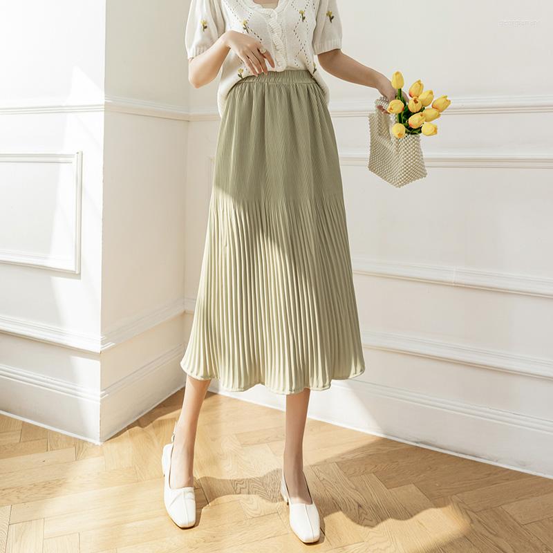

Skirts Elegant High Waist A-line Pleated Skirt Women 2023 Spring Summer Female Casual Ladies Temperament Long, Black