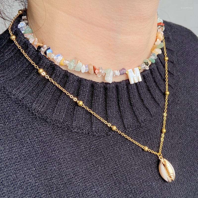 

Chains Mix Stone Necklaces For Women Men Conch Shell English Initial Pendant Natural Chip Beaded Exquisite Jewelry Gift