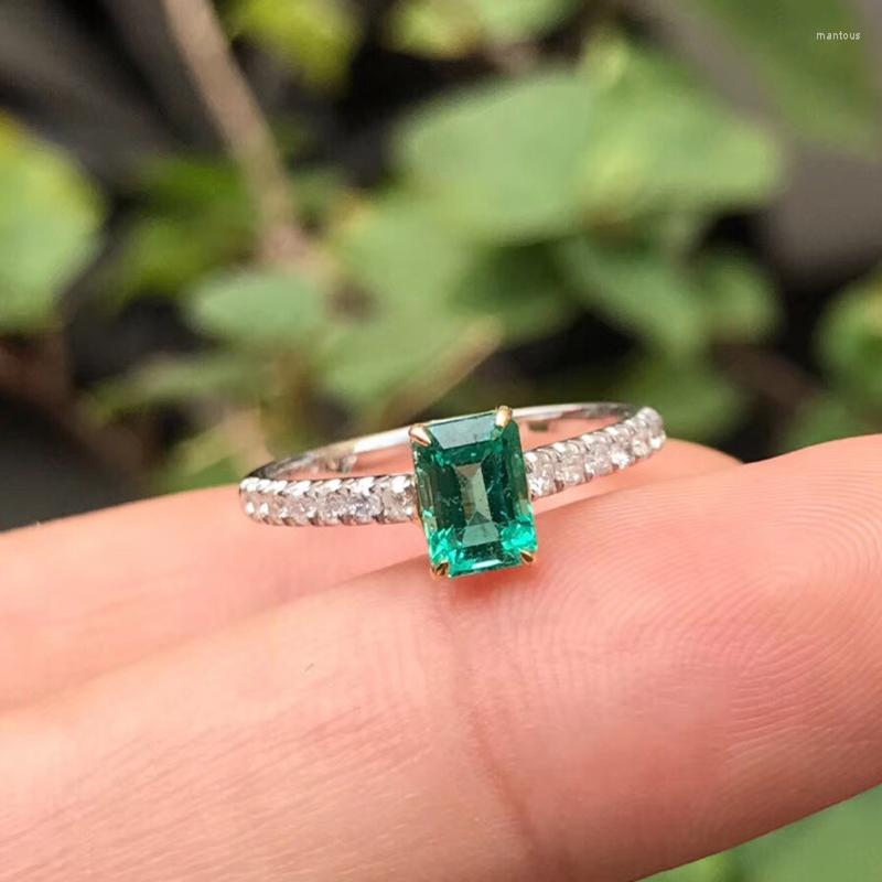 

Cluster Rings 18K White Gold 0.5ct Natural Real Emerald Ring Anniversary Diamond Green Gemstone Women