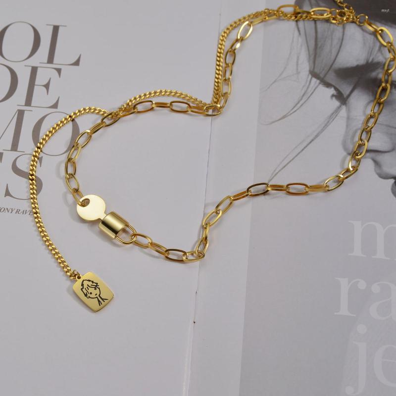 

Pendant Necklaces Akizoom Stainless Steel The Little Prince Boy Lock Necklace For Women Hook Gold Color Jewelry Party Gift Free