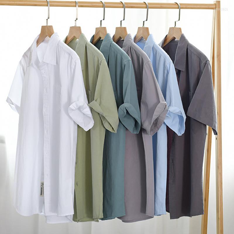 

Men's Casual Shirts High Quality Men's Cotton Short Sleeve Shirt Japanese Style Business Fashion Top Male Classic Brand Loose Clothes, Bean green
