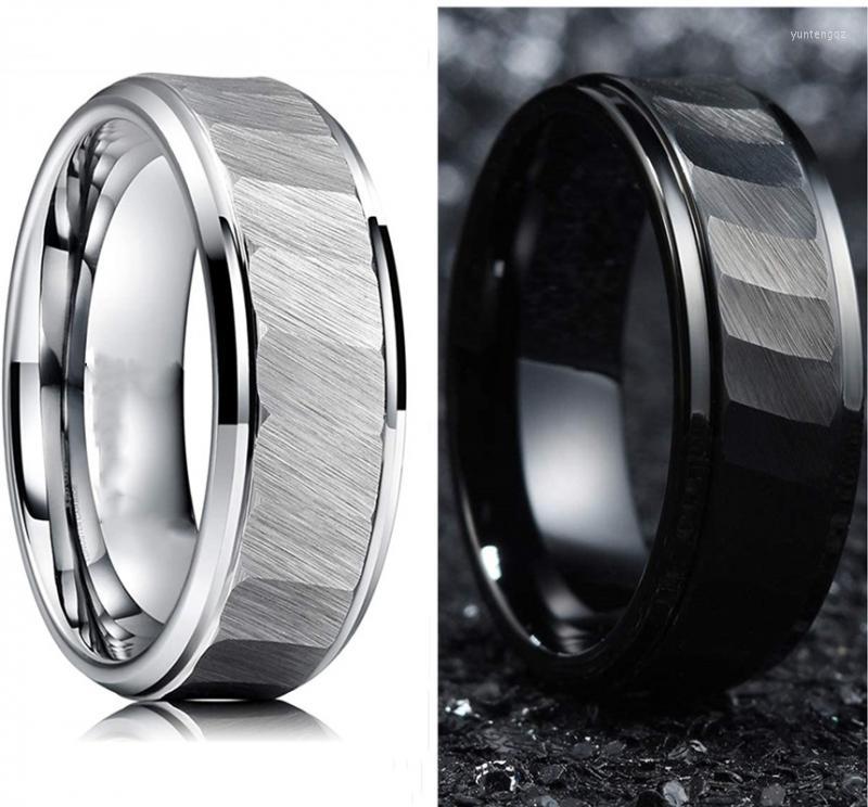 

Wedding Rings 8mm Tungsten Steel Neutral Ring Pure Black Silver Step Jewelry For Anniversary Day Gift