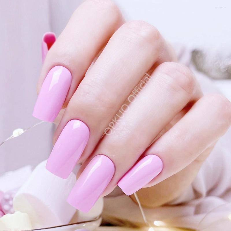 

False Nails 24Pcs Glossy Pink Artificial Press On Fake With Jelly Glue Long Square Nail DIY Lady Finger Tips Manicure Tools, 2127g