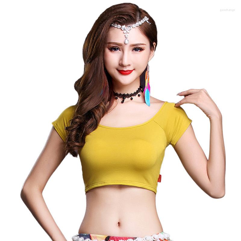 

Stage Wear Women Belly Dance Clothes Upper Tops Modal Bodysuit Round Neck Girls Bellydance Top Class, White