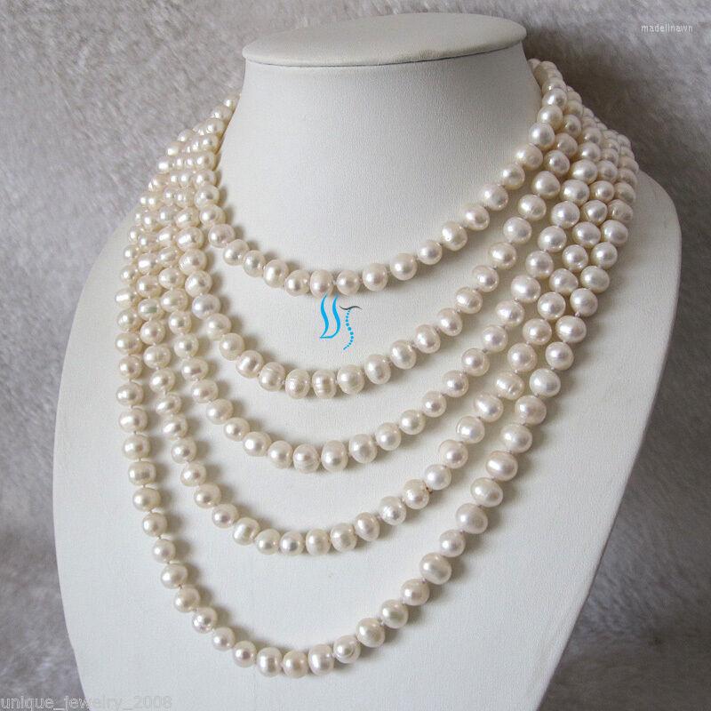 

Chains 100" 7-9mm White Freshwater Pearl Necklace Strand Cultured Jewelry