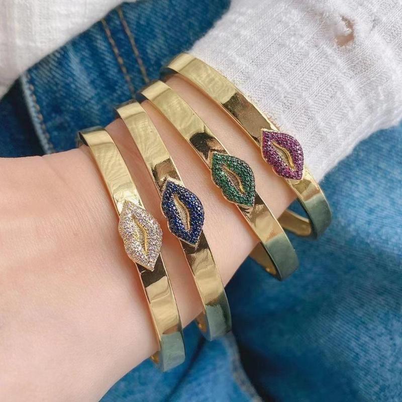 

Bangle 5PCS Copper CZ Lips Bracelet For Women Cuff Jewelry Party Wedding Gift