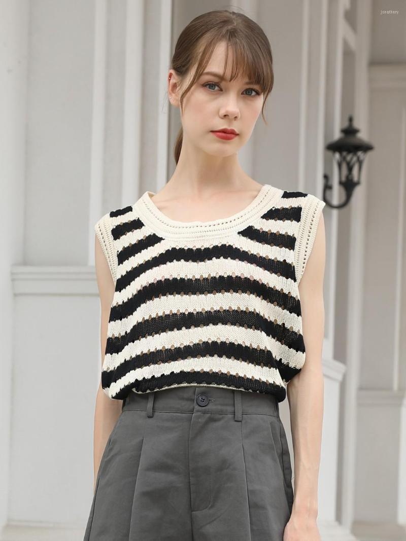 

Women's Tanks Hollow Out Knitted Vest Women Loose Casual Stripe Sleeveless Tank Summer 2023 Pullovers Tops, Black