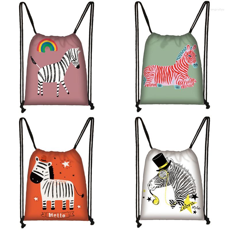 

Shopping Bags Cartoon Zebra Print Drawstring Bag Women Travel Teenager School Brown Girl And Boy Backpack Fashion Female Storage, Skdafr52