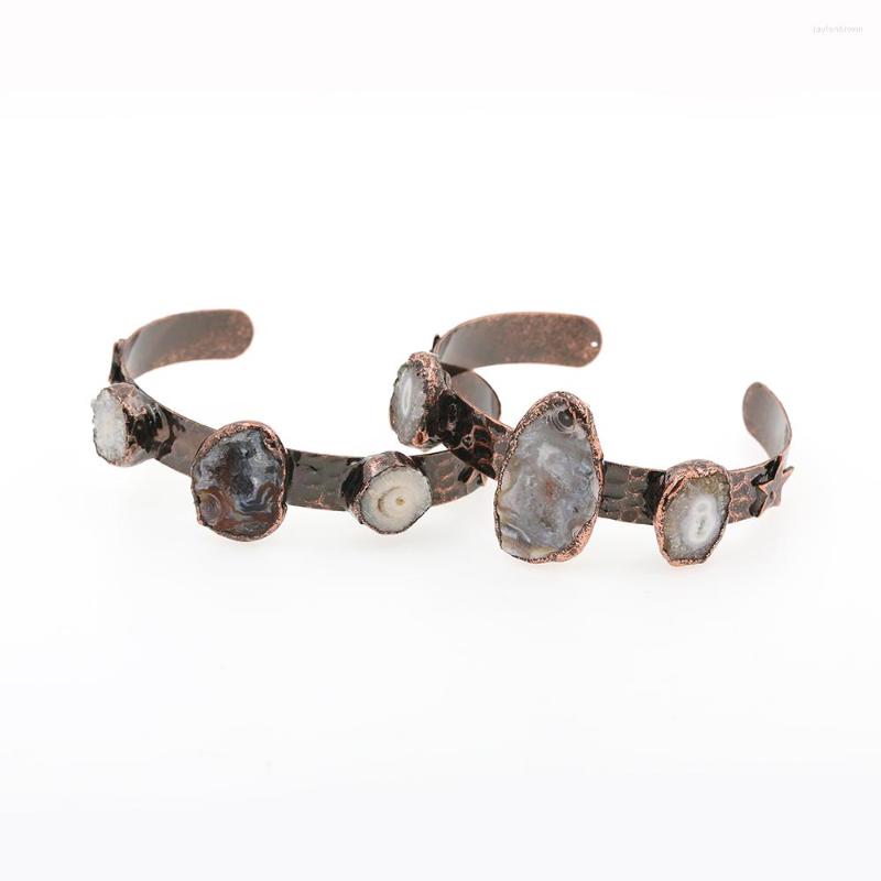 

Bangle 5ps/lot Antique Copper Retro Wholesale Bohemia Agate Geode Natural Stone Vintage Bracelet For Women Men Exquisite Gifts