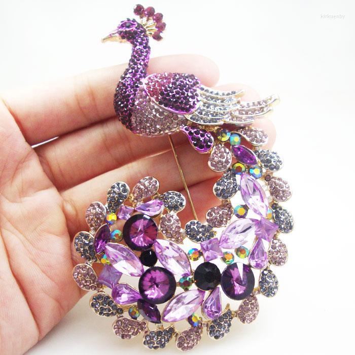 

Brooches Pins Classic Luxury Peacock Bird Gold Tone Brooch Pin Purple Rhinestone CrystalPins Kirk22