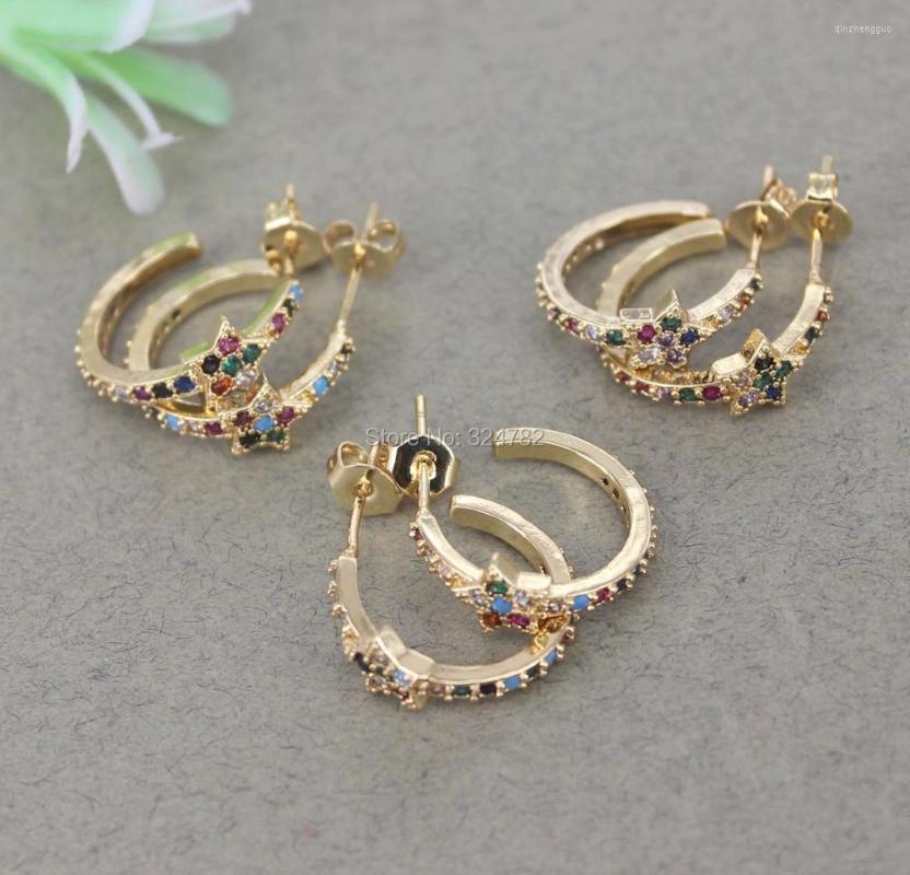 

Stud Earrings 5Pairs Fashion Micro Pave Multicolor CZ Round Earring Star