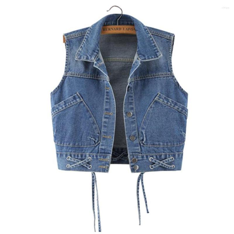 

Women' Vests Spring Denim Vest Women Casual Chaleco Mujer Short Loose Cardigan Jean Sleeveless Turn-down Collar Breasted Coat Woman, Jean waistcoat