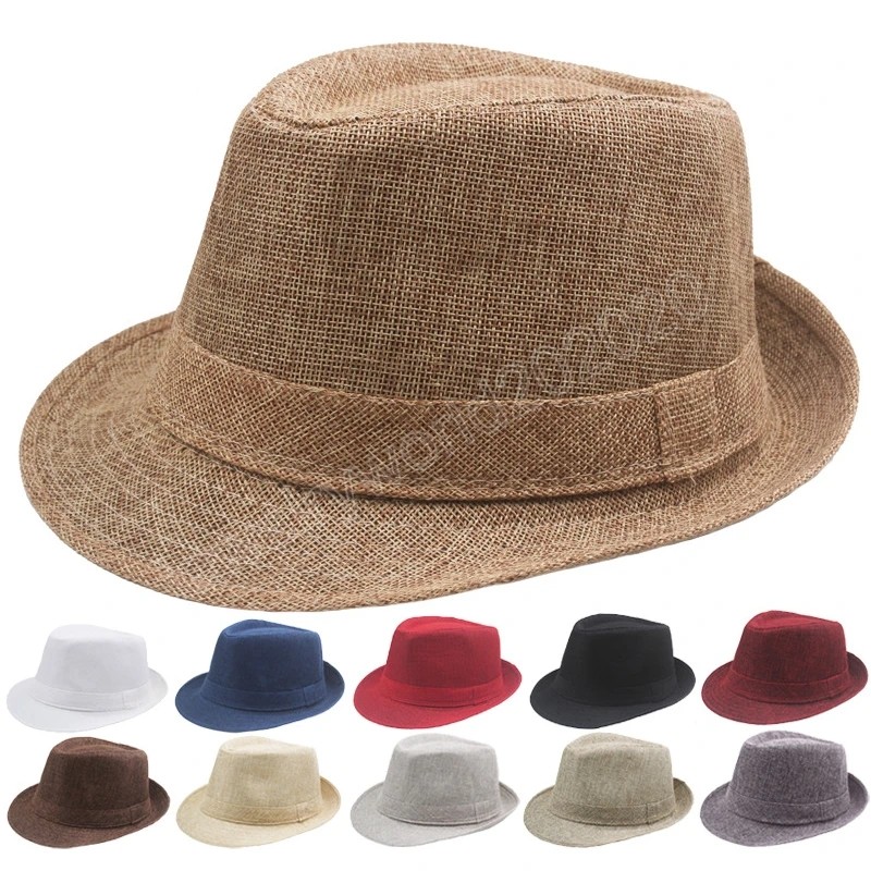 

Summer Sun Straw Hat Retro Men's Hats Solid Color Cowboy Jazz Cap Gangster Cap Male Hats Beach Sun Hats Outdoor Jazz Caps