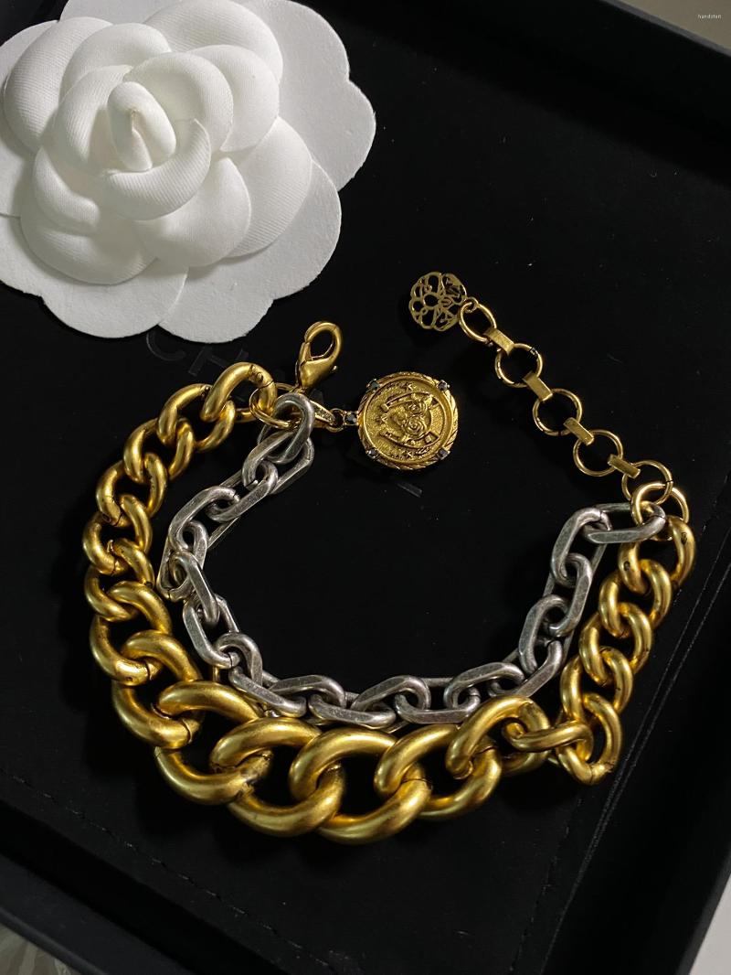 

Charm Bracelets Autumn Brass Vintage Chain Thick Double Layer Bracelet