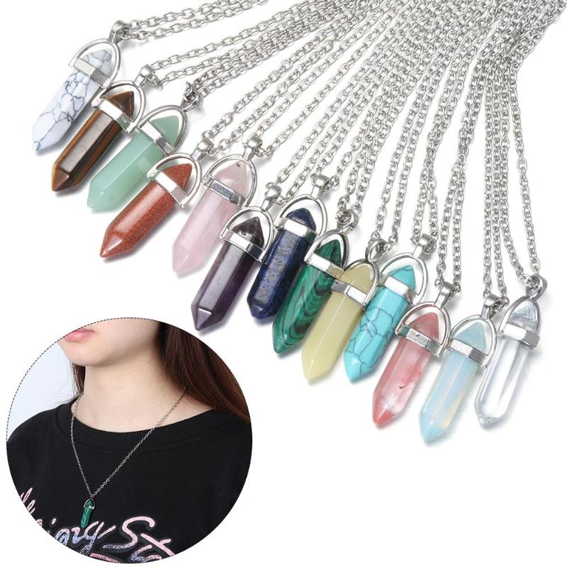 

Pendant Necklaces Natural Quartz Crystal Hexagonal Chakra Healing Point Pendulum Necklace Fashion Jewelry Accessories 1 String