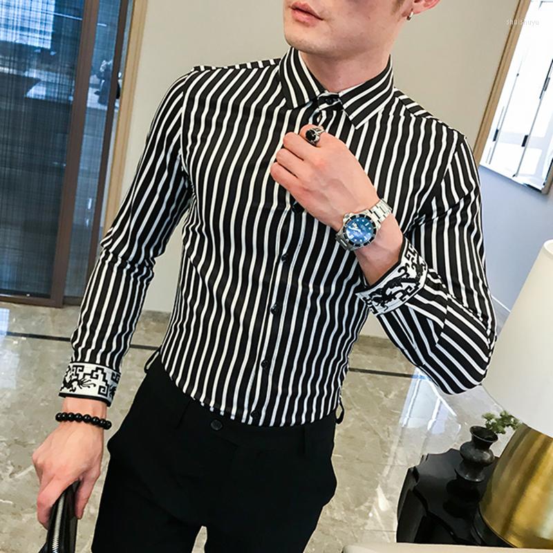 

Men's Casual Shirts Four Seasons European And American Luxury Style Long Sleeve Office Men's Shirt Handsome Slim Business Striped, Black