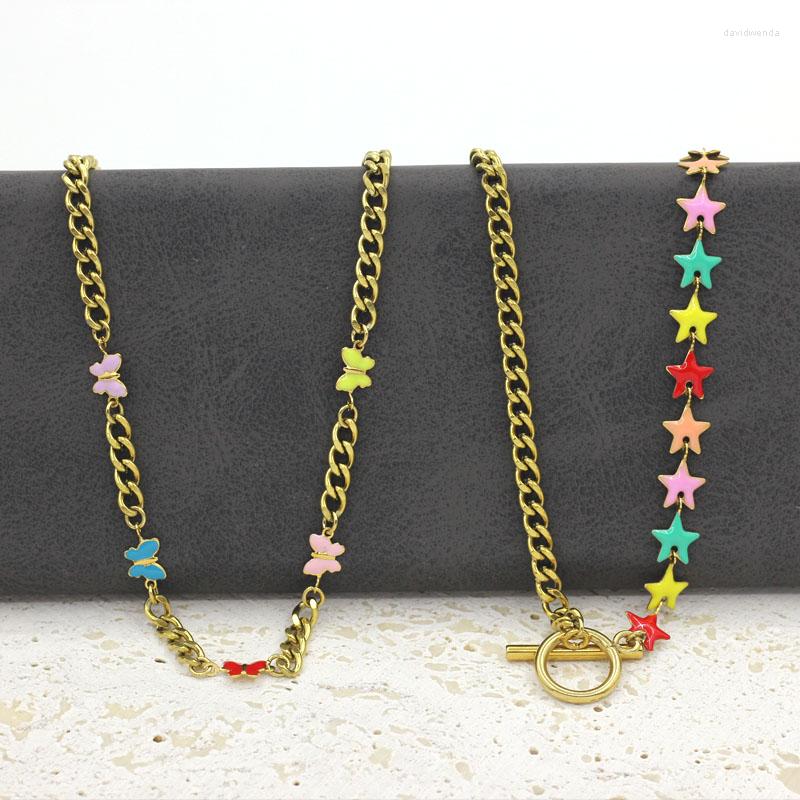 

Chains 2023 Trend Splicing Enamel Craft Choker Female Stainless Steel Gold-plated Ot Buckle Star Color Necklace For Women Jewelry