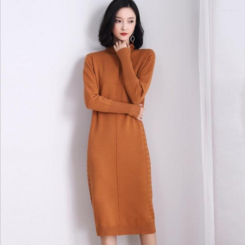 

Casual Dresses Autumn Women Dress Elegant Fashion Designer Clothes Full Sleeve Knitting O-neck Loose Jersey Knee European Style, Black