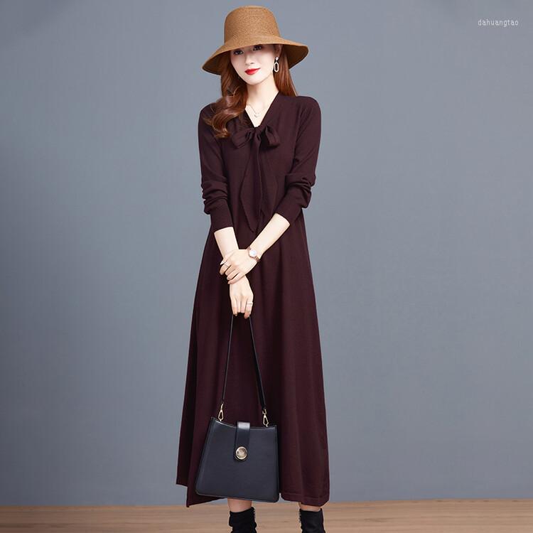 

Casual Dresses 2023 Elegant Knitted Sweater Women Autumn Winter Female A-line Dress, Black