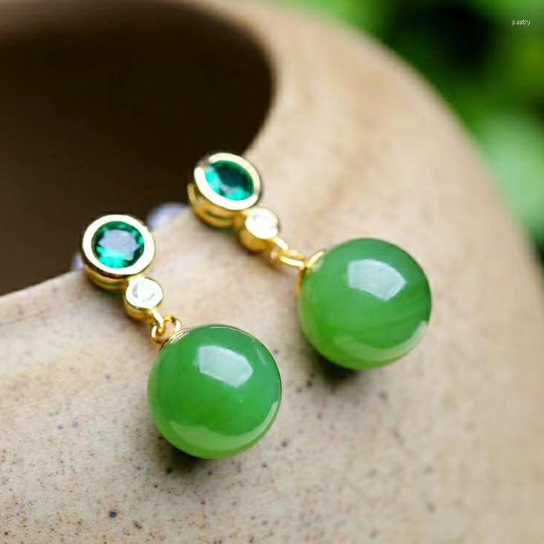 

Stud Earrings Karachi Gold Green Chalcedony Agate Round Bead Female Vintage Jewelry