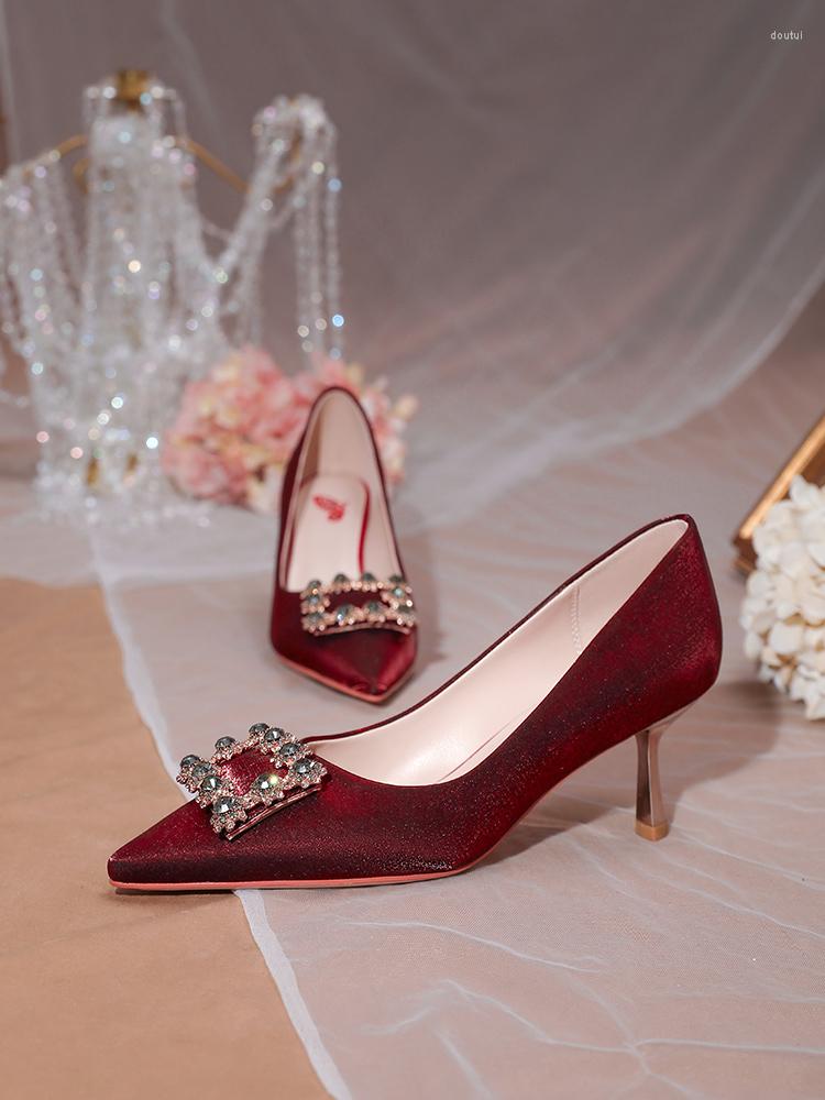 

Dress Shoes Wedding Xiuhe Two Wear Suede Bridal Rhinos Stiletto Heels Vintage Toasting Women, 6.5cm