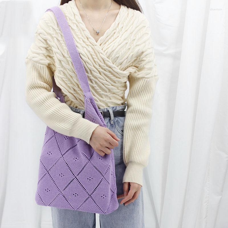 

Evening Bags Youda 2023 Japan And South Korea Hollow Handbag Fashion Messenger Shoulder Bag Woven Casual Solid Color Simple Style, Apricot