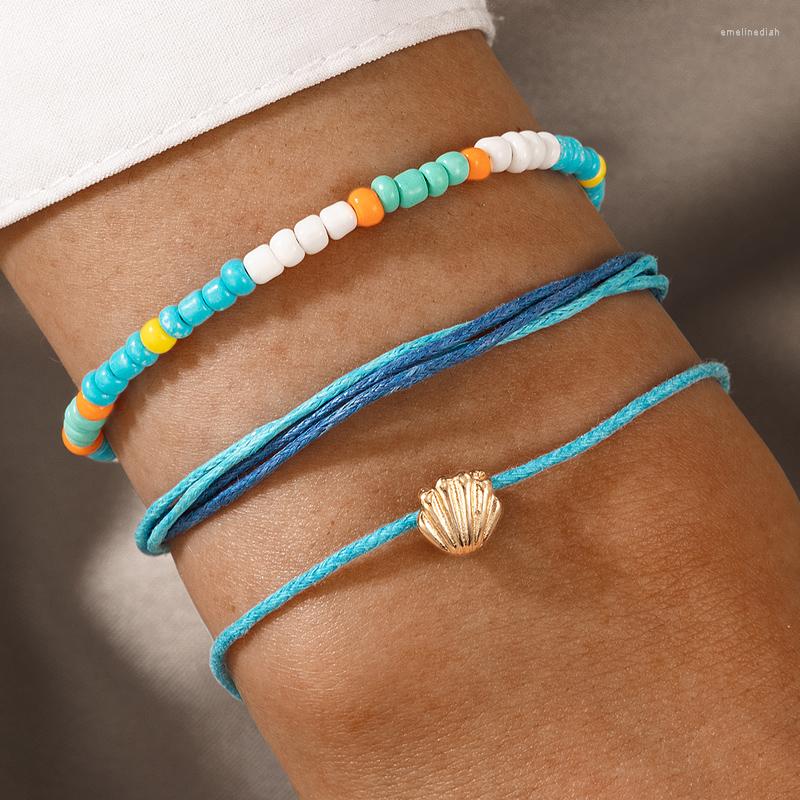 

Charm Bracelets 3pcs/sets Colorful Bead For Women Summer Shell Scallop Blue Rope Adjustable Boho Jewelry Accessories 17913