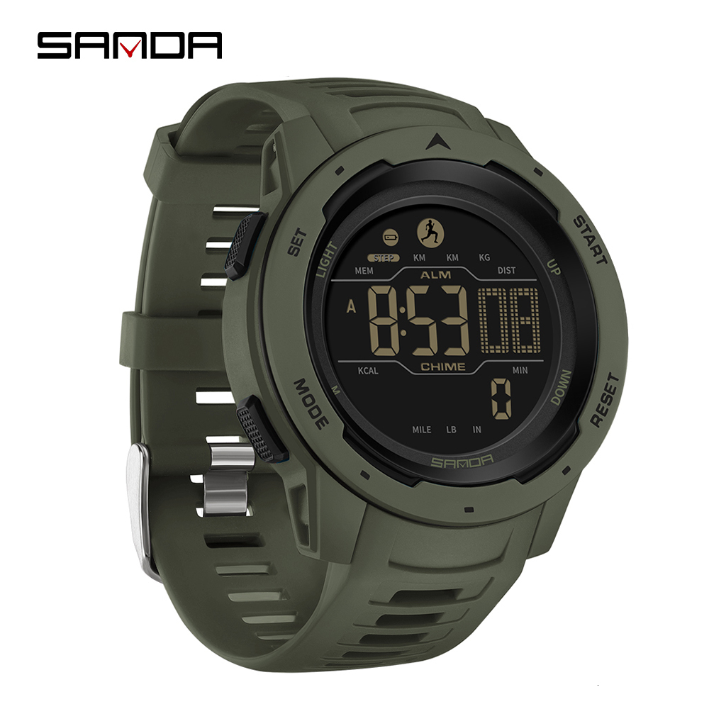 

Wristwatches SANDA Brand Men Watches Sports Passometer Calories 50M Waterproof LED Digital Watch Military Wristwatch Relogio Masculino 2145 230316, Red