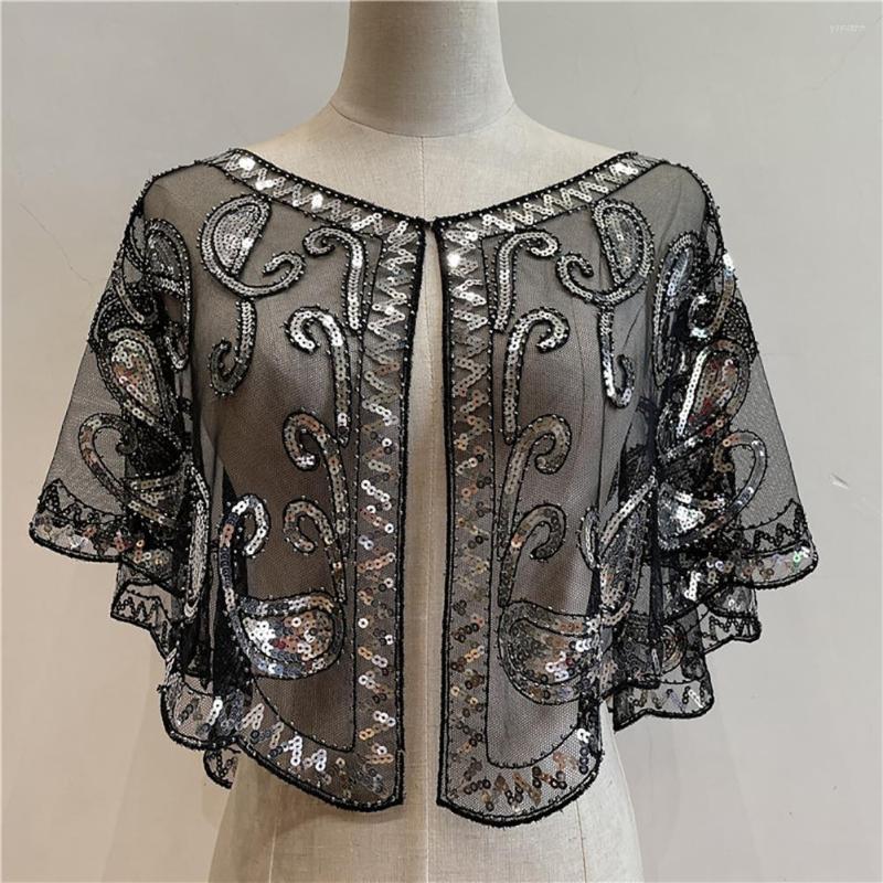 

Women's Jackets Dressing Elegant Beads Mesh Shawl Coat For Banquet Women, Black