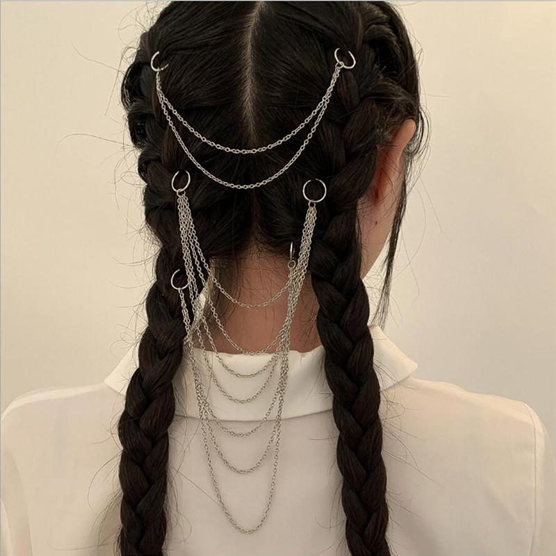 

Hair Clips & Barrettes Punk Fashion Wig Extension Chain Silver Plated Fringe Headdress Clip Temperament Female